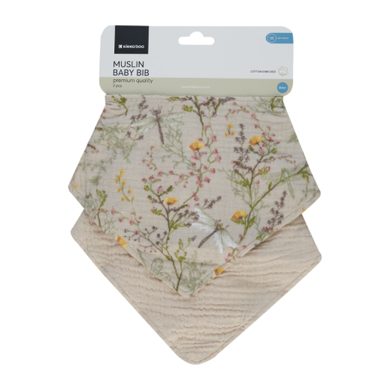 Kikka boo muslin bibs set secret garden beige 2 pcs, , medium-null