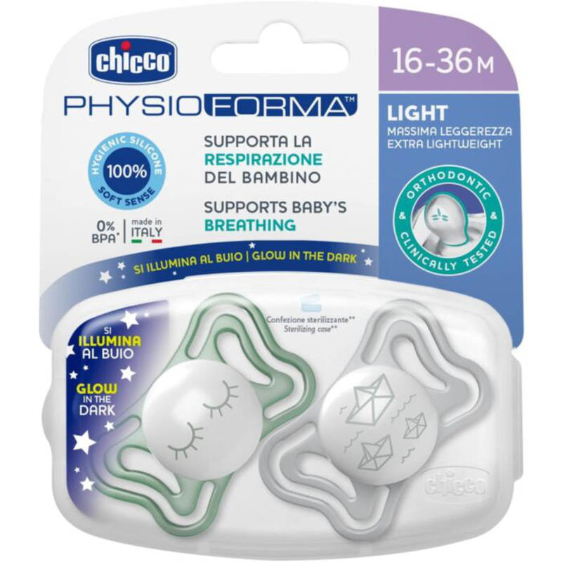 Chicco light physioforma night pacifiers | 16-36m | 2pcs, , medium-null