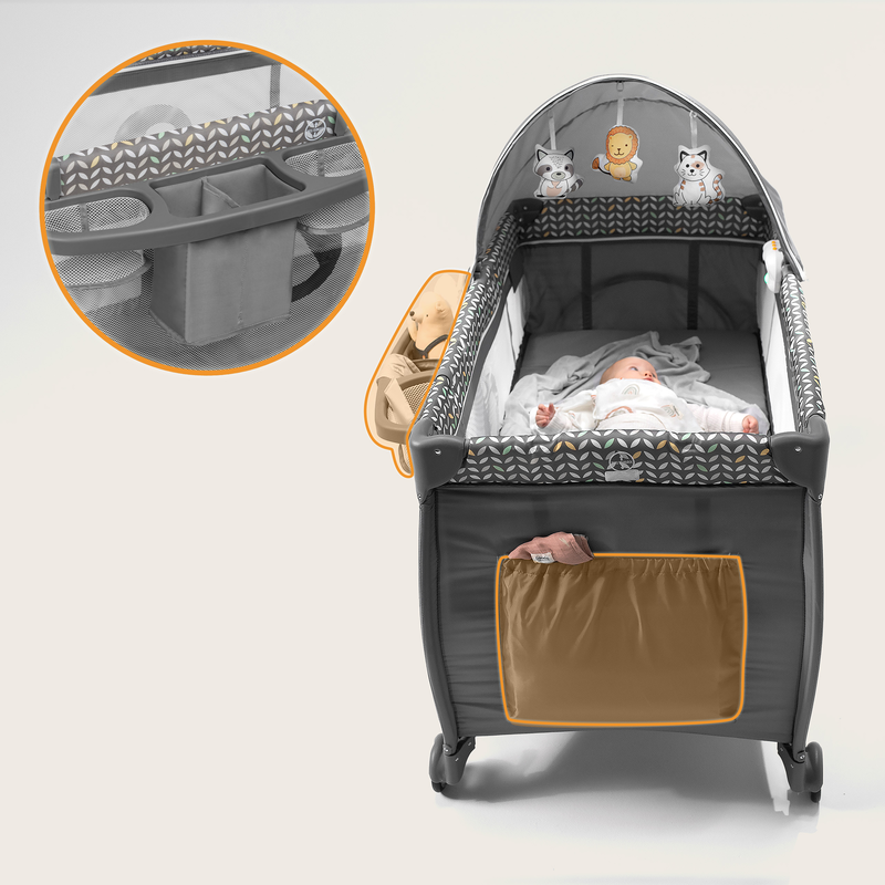 Sven plus grey scandi travel cot, , medium-null