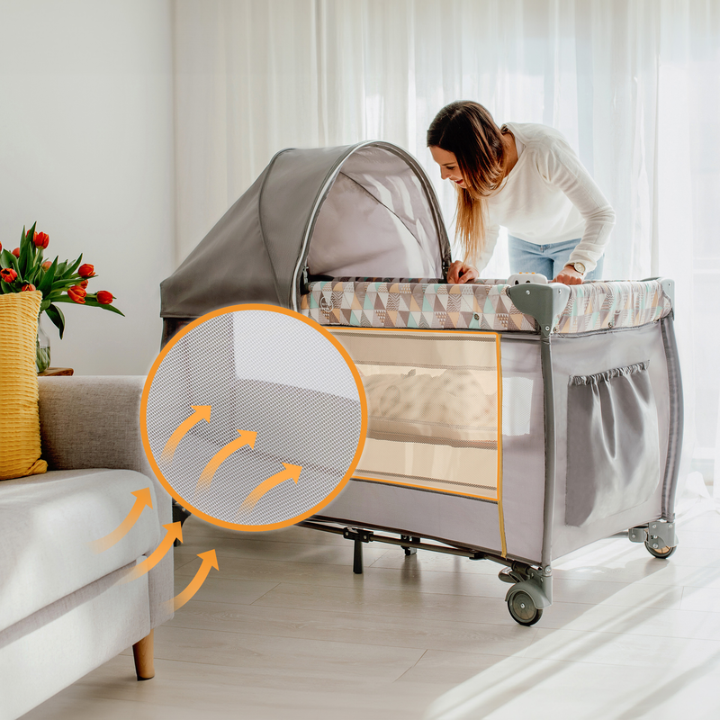 Sven plus beige latte travel cot, , medium-null