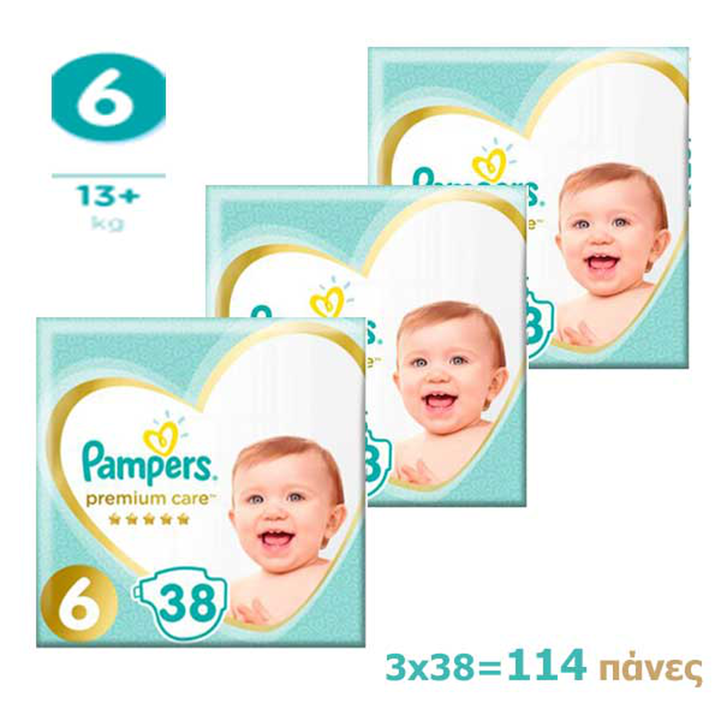Pampers premium care maxi pack no6 15+kg 3 x 38 &tau;&mu;&chi;-null