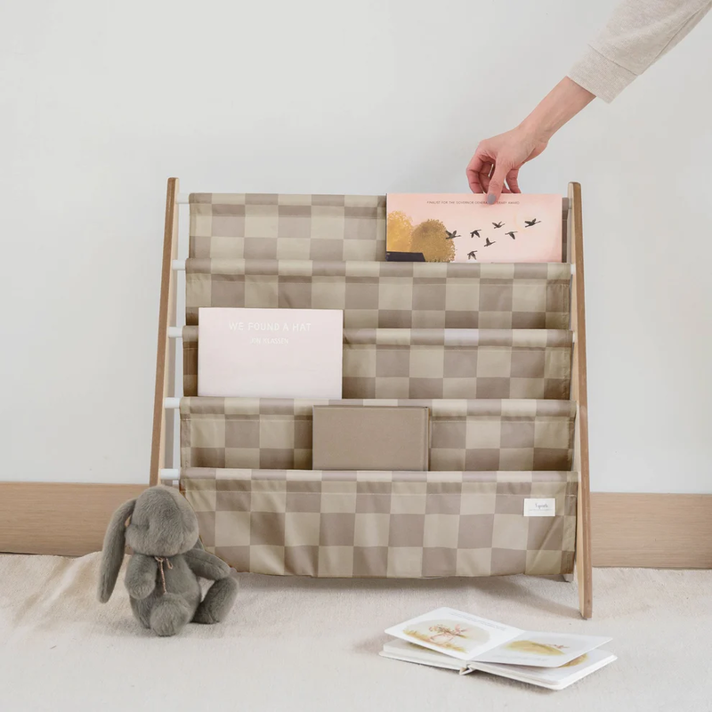 3 sprouts book rack - checkerboard beige, , medium-null