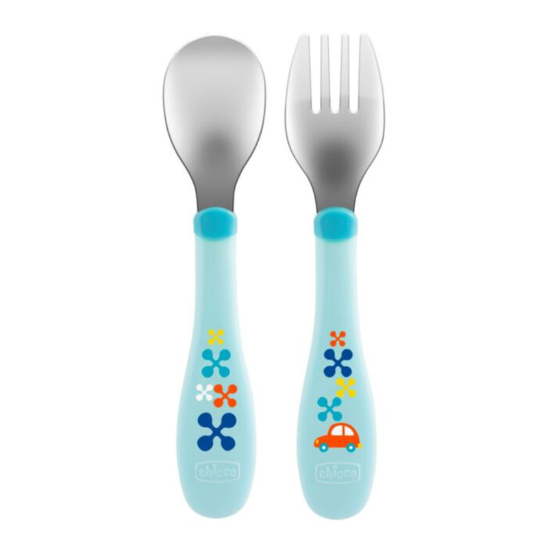 Chicco metal fork-spoon set blue 18m+, , medium-null