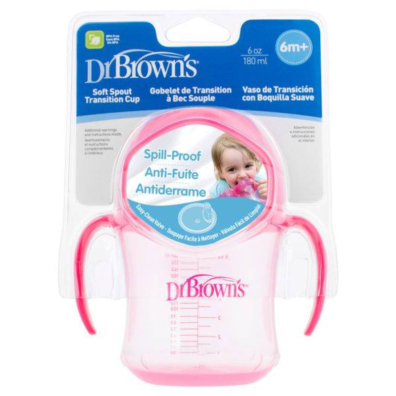 Dr. Brown soft spout transition cup 180ml pink, , medium-null