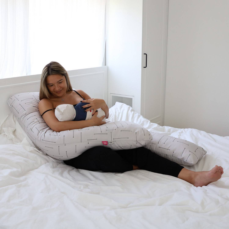 Simply good premium pregnancy pillow - grey stripe on beige, , medium-null