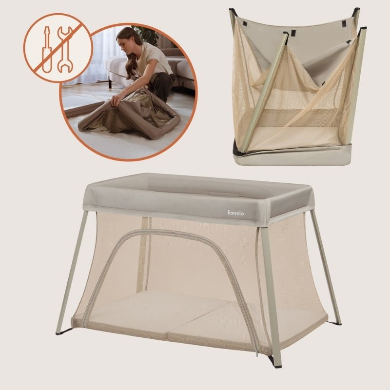 Alice beige olive travel crib 3 in 1, , medium-null