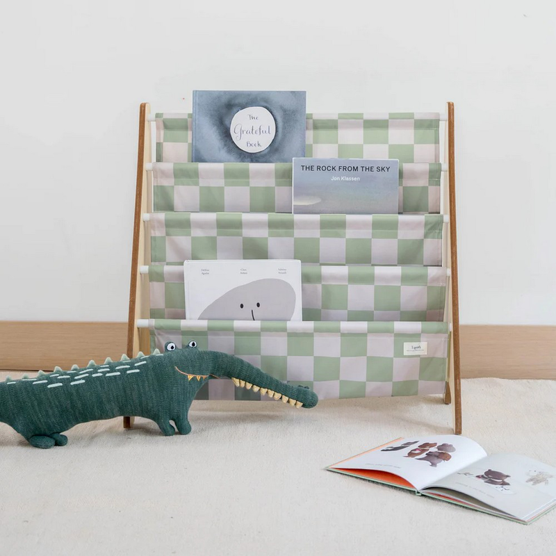 3 sprouts book rack - checkerboard green, , medium-null