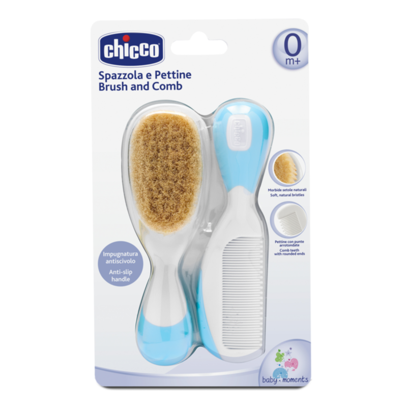 Chicco brush-comb natural hair blue 0m+, , medium-null