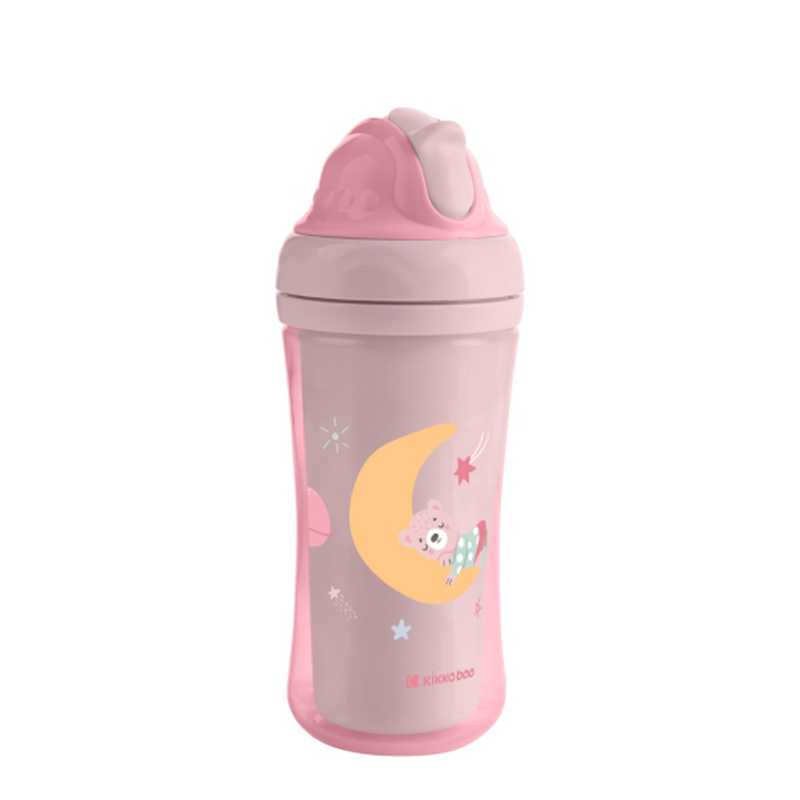 Kikka boo pp cup with silicone straw 220ml moony me pink, , medium-null