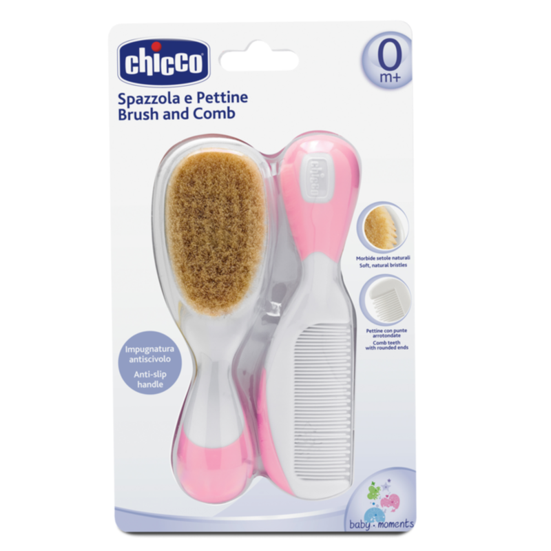 Chicco brush-comb natural hair pink 0m+, , medium-null