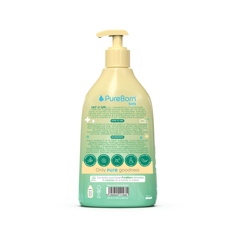Pureborn best of both 2 in 1 shampoo & conditioner 650ml, , medium-null
