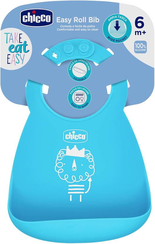 Chicco easy roll silicone bib blue 6m+, , medium-null
