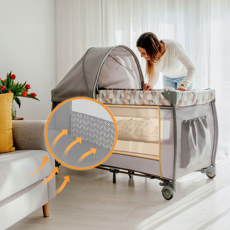 Sven plus grey scandi travel cot, , medium-null