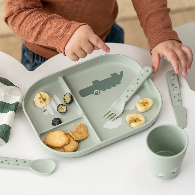 Done by deer foodie compartment plate croco - green, , medium-null