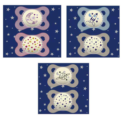 Mam night soother glow in the dark & self-sterilising 0m+ 2pcs girl, Girl, medium
