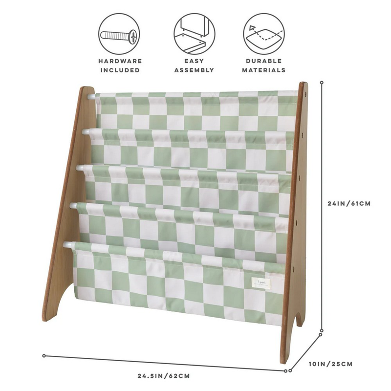 3 sprouts book rack - checkerboard green, , medium-null