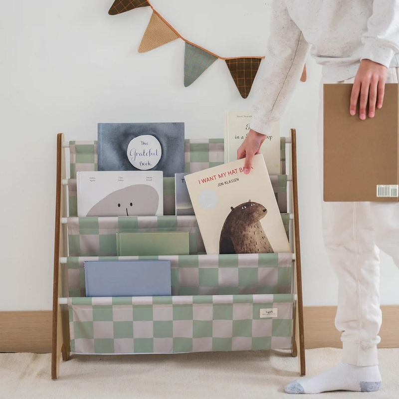 3 sprouts book rack - checkerboard green, , medium-null