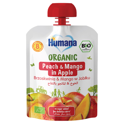 Humana organic peach & mango in apple, juice, 90g x 8m+, , medium
