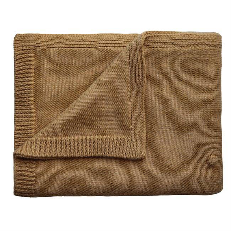 Mushie knitted baby blanket textured dots mustard melagne, , medium-null