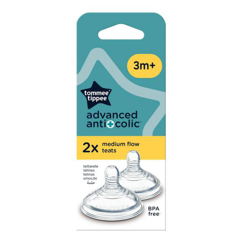 Tommee tippee advanced anti-colic bottle teats x 2 - medium flow, , medium-null