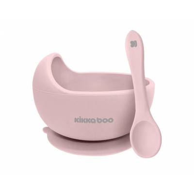 Kikka boo silicone bowl with spoon yummy pink, , medium