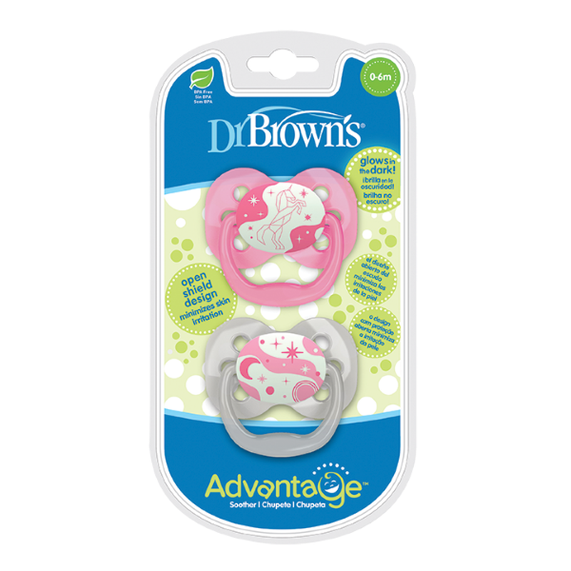 Dr. Browns advantage pink pacifier silicone glow in the dark, soother, 2 x 0-6m, , medium-null