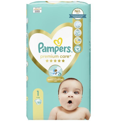 Pampers | premium care  | &pi;ά&nu;&epsilon;&sigmaf; &mu;έ&gamma;&epsilon;&theta;&omicron;&sigmaf; 1 (2kg - 5kg) |  50 &tau;&epsilon;&mu;ά&chi;&iota;&alpha;, , medium