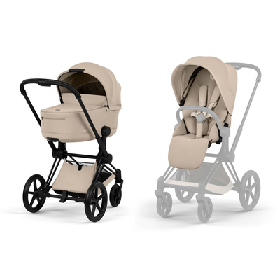 Cybex priam5 comfort + fold carrycot - matt black_cozy beige, , medium