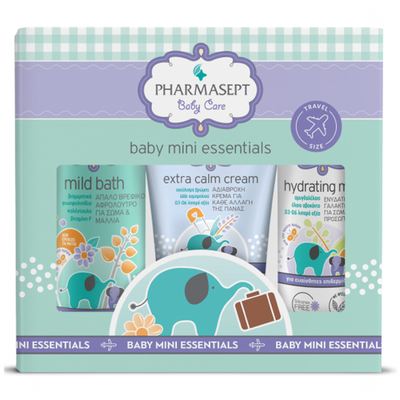 Pharmasept baby care mini essentials set &pi;&epsilon;&rho;&iota;&pi;&omicron;ί&eta;&sigma;&eta;&sigmaf; &beta;&rho;έ&phi;&omicron;&upsilon;&sigmaf; &mu;&epsilon; baby care mild bath 100 ml, extra calm cream 40 ml & hydrating milk 40 ml, , medium-null