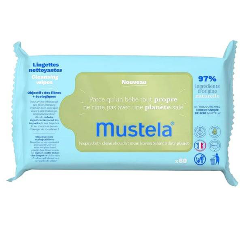 Mustela eco-responsible natural fiber cleansing wipes 60pieces, , medium-null