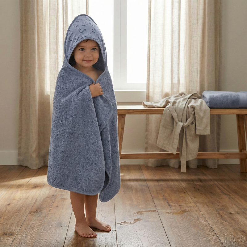 Fillikid hooded towel 75x75cm - dino blue, , medium-null
