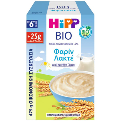 Hipp | bio &kappa;&rho;έ&mu;&alpha; &delta;&eta;&mu;&eta;&tau;&rho;&iota;&alpha;&kappa;ώ&nu; &mu;&epsilon; &gamma;ά&lambda;&alpha; &phi;&alpha;&rho;ί&nu; &lambda;&alpha;&kappa;&tau;έ &gamma;&iota;&alpha; 6m+ (450g + 25G &delta;ώ&rho;&omicron;) | 475g, , medium