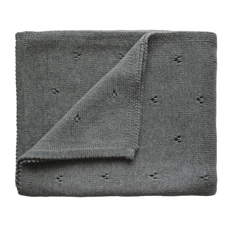 Mushie knitted baby blanket pointelle gray melagne, , medium-null