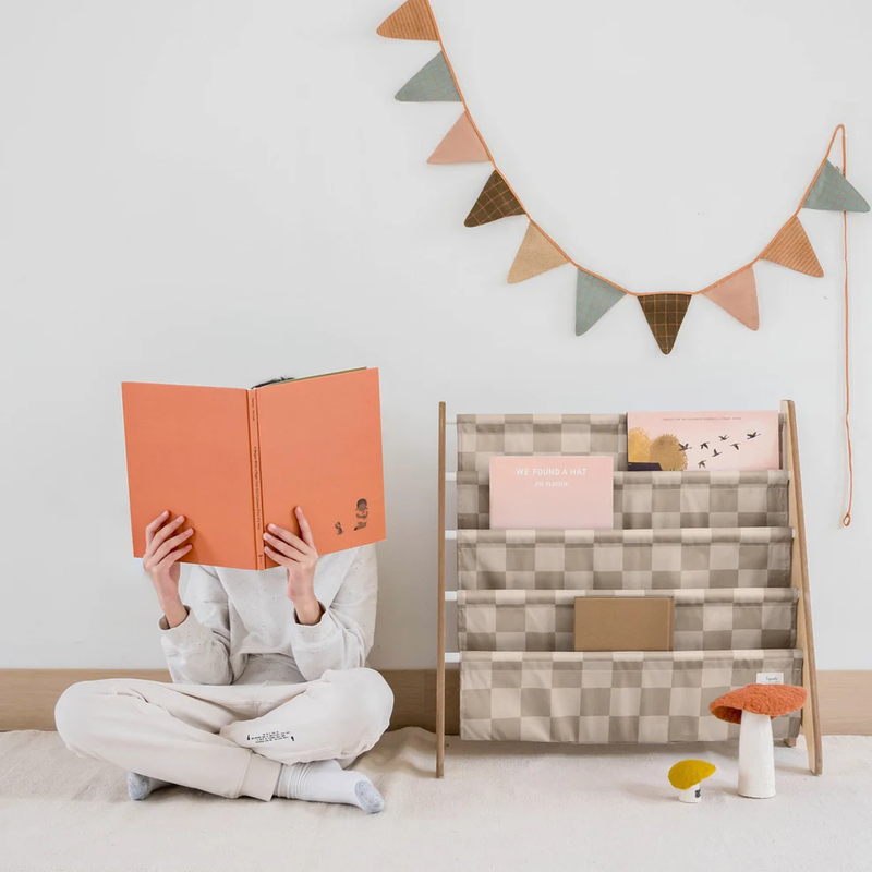 3 sprouts book rack - checkerboard beige, , medium-null