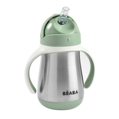 Beaba stainless steel cup straw 250ml - sage green, , medium