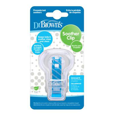 Dr. Brown soother teether clip with material blue, , medium