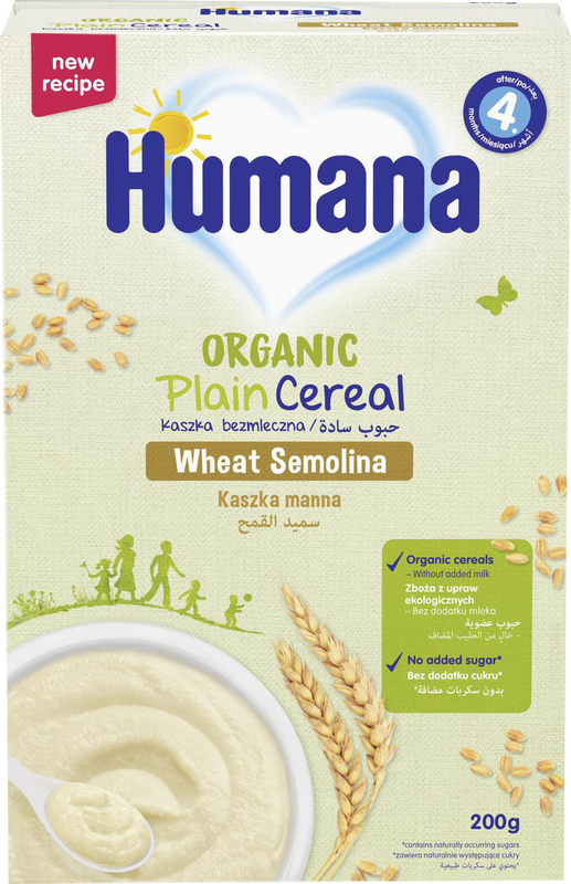Humana organic plain cereal w/ wheat semolina, powder, 200g x 4m+, , medium-null