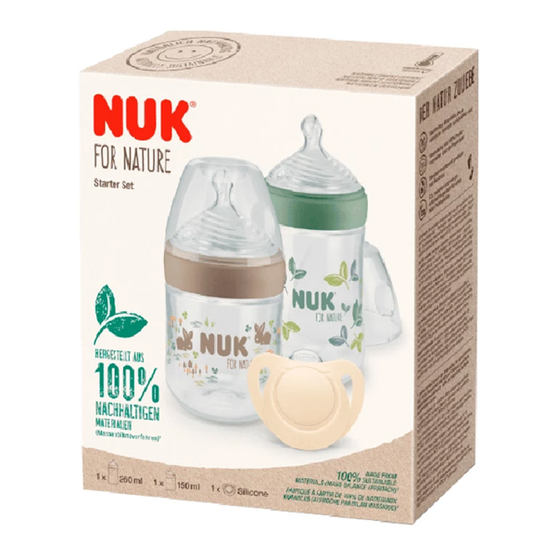 Nuk for nature starter set &mu;&pi;&iota;&mu;&pi;&epsilon;&rho;ό pp 150ml + 260ml & &pi;&iota;&pi;ί&lambda;&alpha; &sigma;&iota;&lambda;&iota;&kappa;ό&nu;&eta;&sigmaf; 0-6m 3 &tau;&mu;&chi;-null