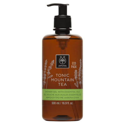 Apivita tonic mountain tea shower gel with essential oils eco pack x 500ml, , medium