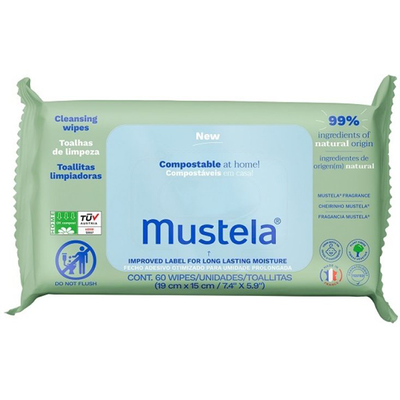 Mustela compostable cleansing wipes &kappa;&omicron;&mu;&pi;&omicron;&sigma;&tau;&omicron;&pi;&omicron;&iota;ή&sigma;&iota;&mu;&alpha; &mu;&omega;&rho;&omicron;&mu;ά&nu;&tau;&eta;&lambda;&alpha; 60 &tau;&mu;&chi;, , medium