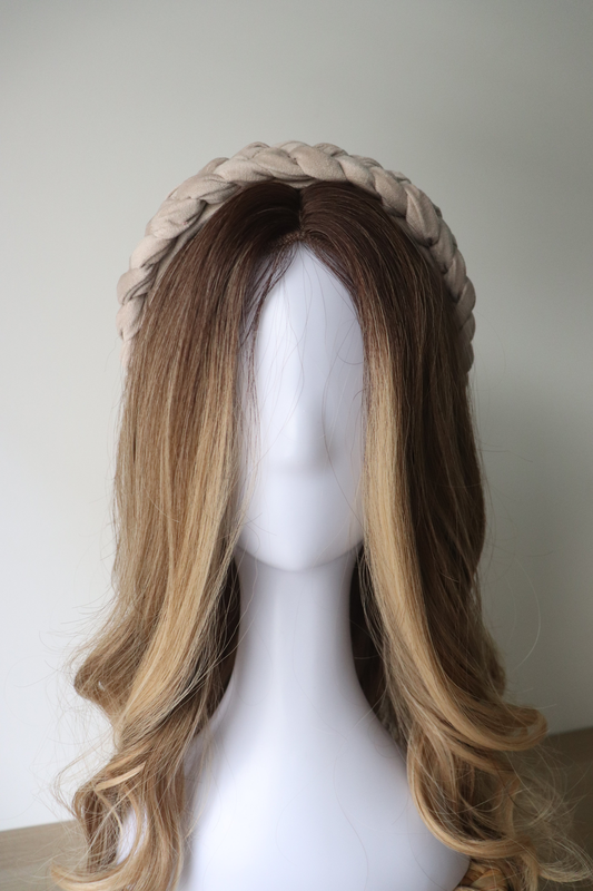 Vanilla braided velvet headband, , medium-null