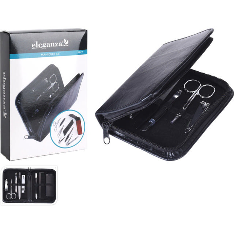 Eleganza manicure set 9pcs black case, , medium-null