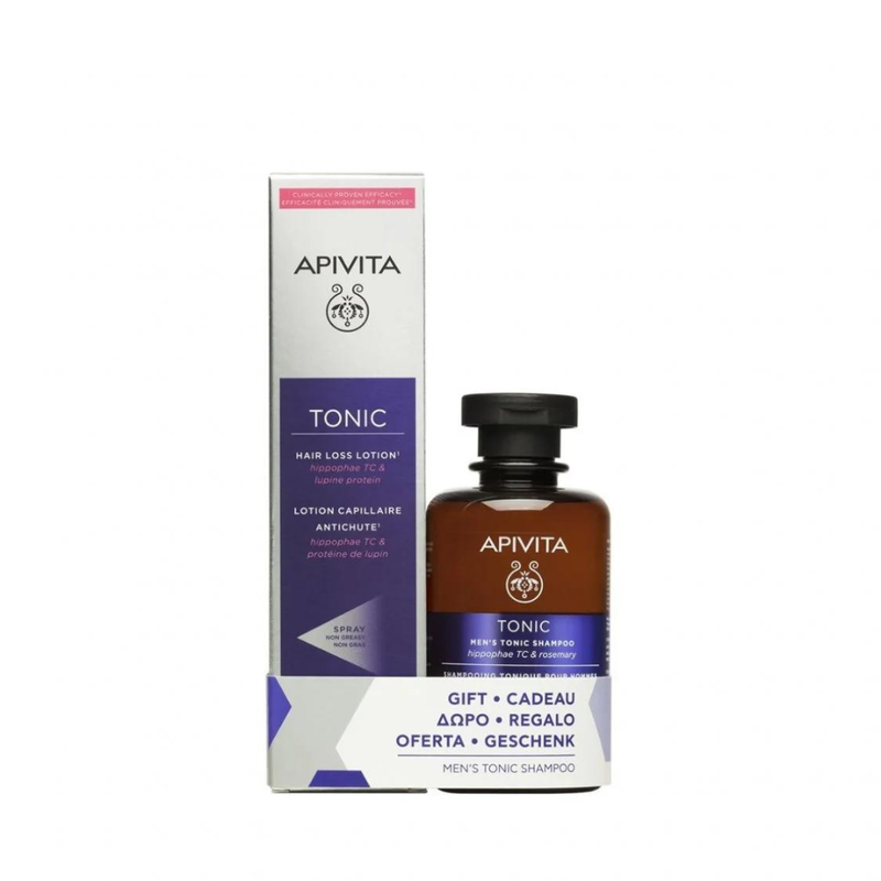 Apivita tonic hair loss lotion spray x 150ml + free men's hair tonic shampoo x 250ml-null