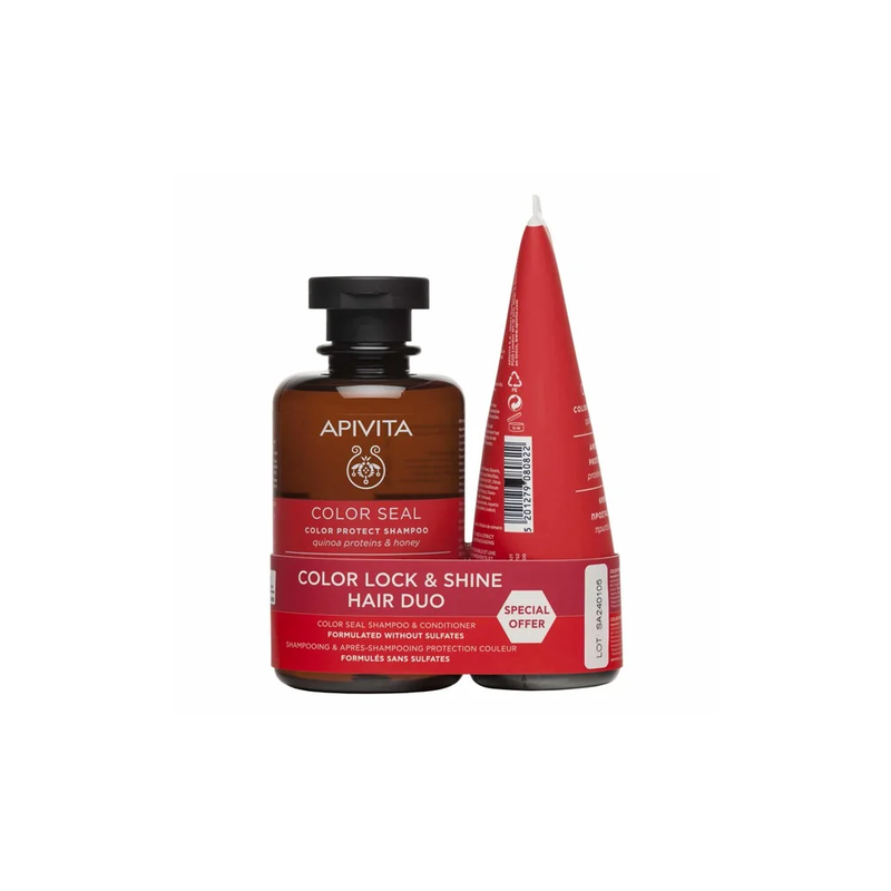 Apivita color lock & shine hair duo ( shampoo 250ml & conditioner 150ml ), , medium image number null