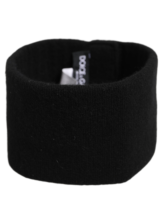 Men black cashmere knitted logo head band one size-null