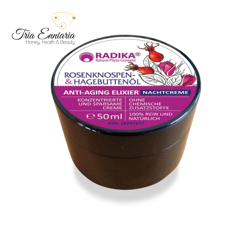 Night anti-age natural cream with rosebuds and rose hips, 50 ml, radika, , medium image number null