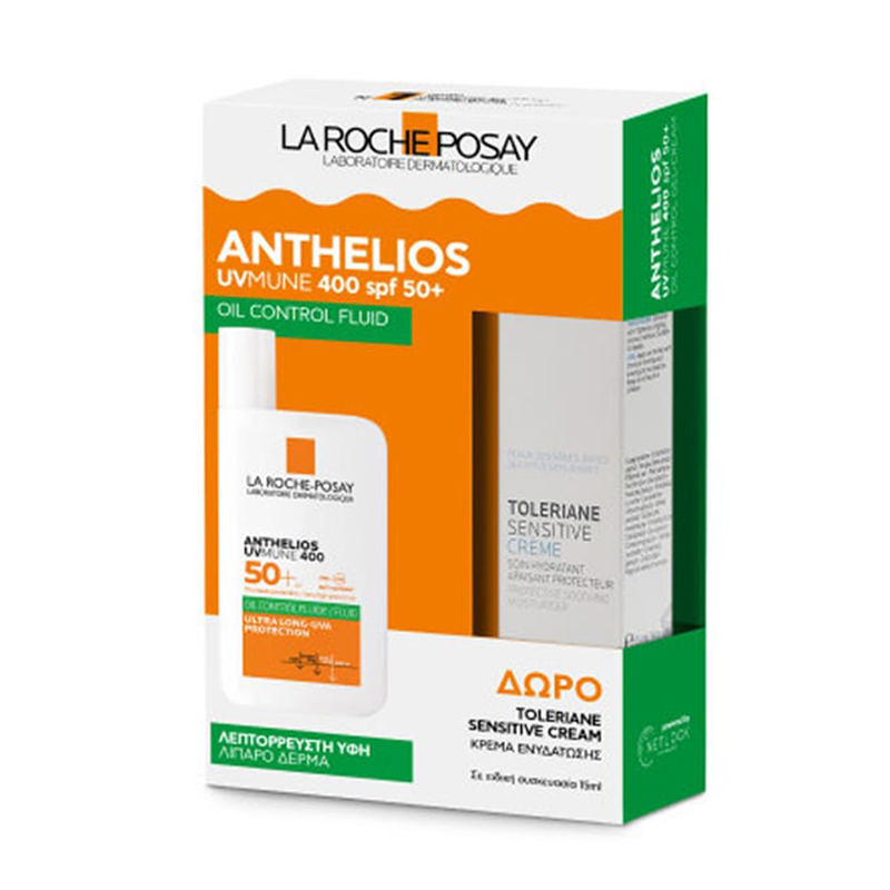 La roche-posay set &mu;&epsilon; anthelios uvmune 400 oil control fluid &gamma;&iota;&alpha; &lambda;&iota;&pi;&alpha;&rho;ό &delta;έ&rho;&mu;&alpha; SPF50+ 50 ml &kappa;&alpha;&iota; &delta;ώ&rho;&omicron; toleriane sensitive cream 15 ml, , medium-null