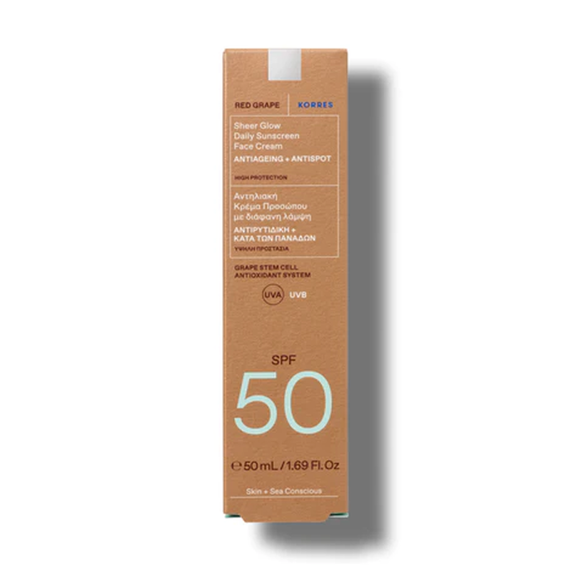 Korres red grape sheer glow daily sunscreen face cream SPF 50 image number null