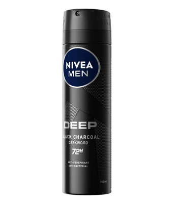 Nivea men 80027 deep black carbon dry & clean feel 72h deodorant spray 150ml, , medium