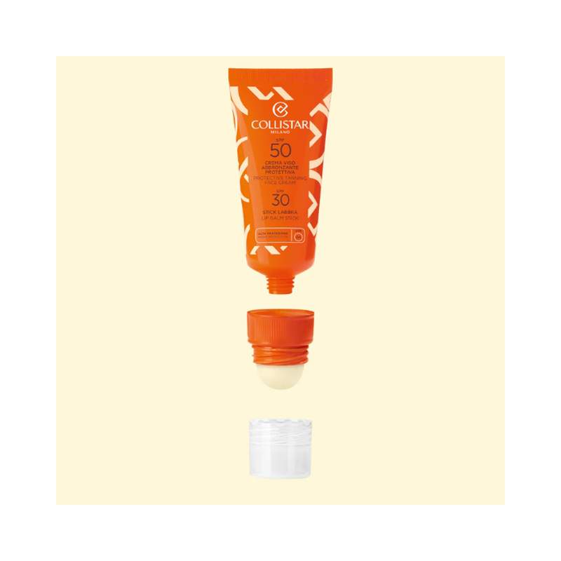 Collistar protective tanning face cream SPF 50 + lip stick SPF 30, , medium-null